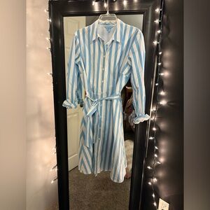 Draper James Blue and White Striped Long Sleeve Dress